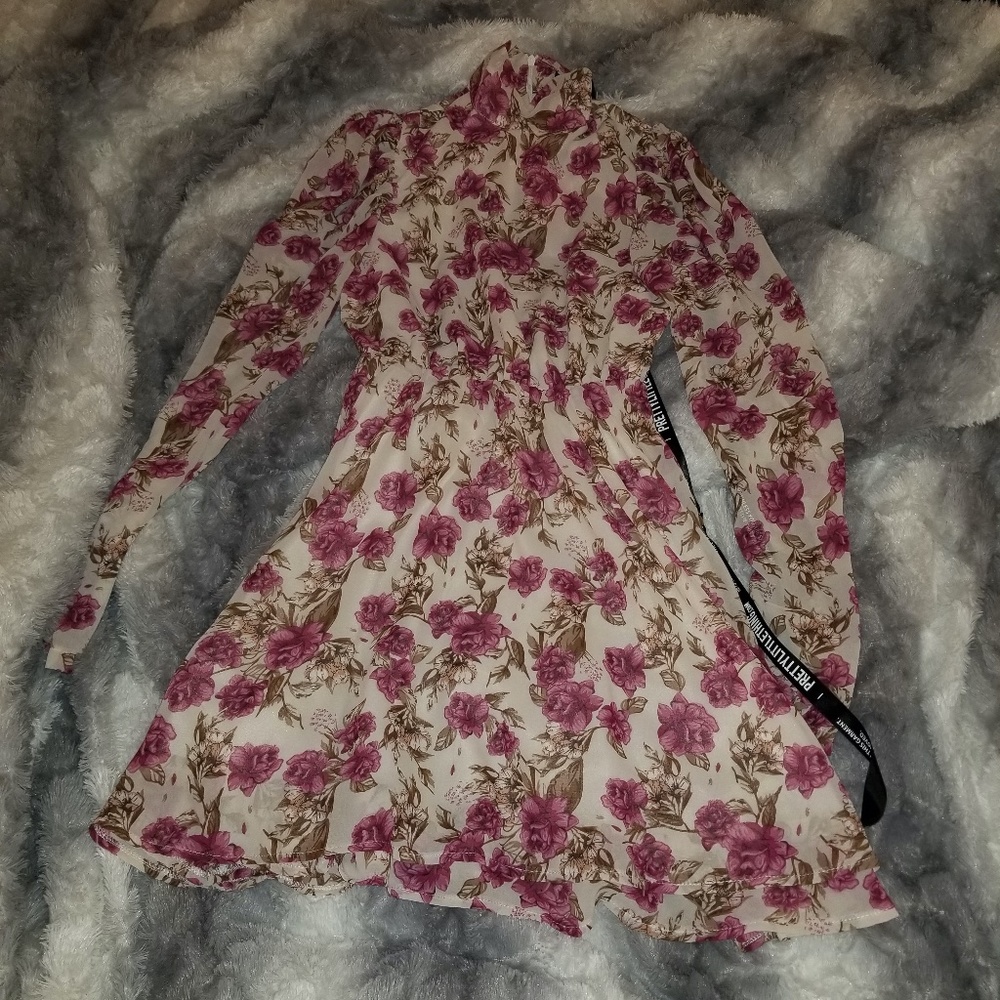 Nude Floral Print High Neck Chiffon Skater Dress - Picture 1 of 1